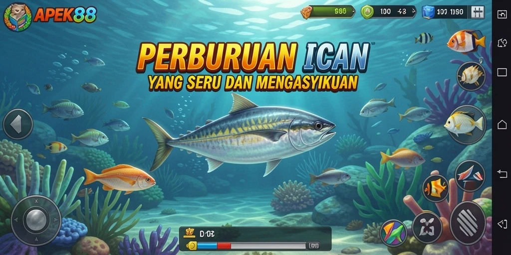 Gameplay APEK88 yang menampilkan aktivitas memancing penuh warna dan menantang.
