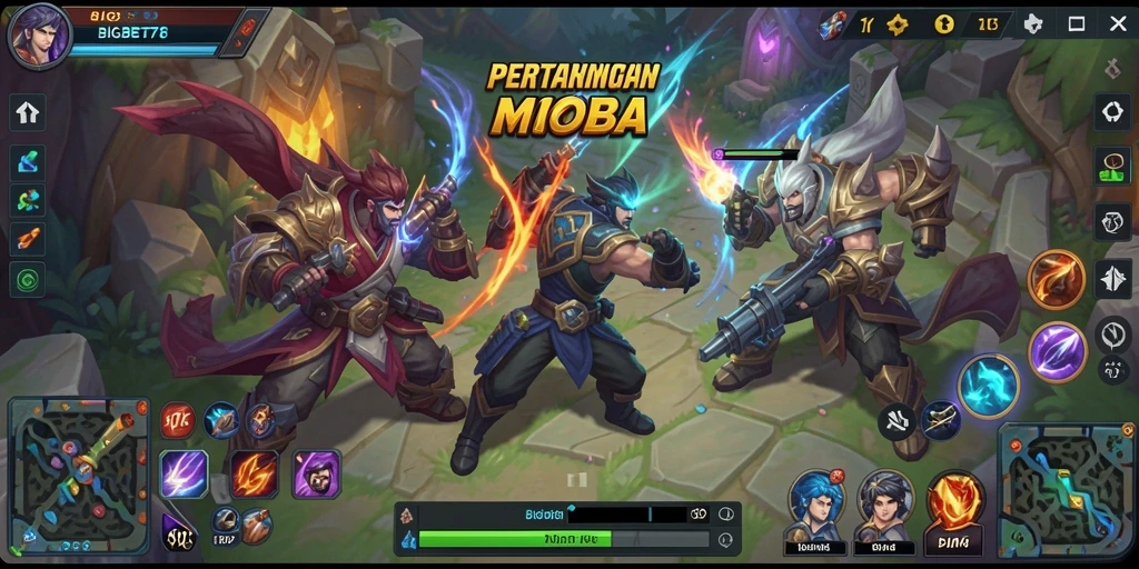 Screenshot gameplay BIGBET78 menampilkan aksi tim yang mendebarkan di arena pertempuran.