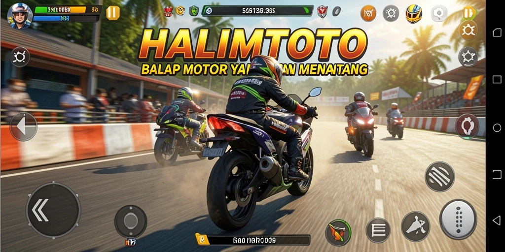 Screenshot HALIMTOTO menampilkan aksi balap motor yang mendebarkan.