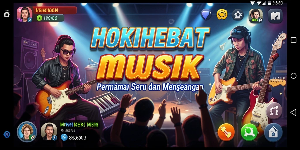 Tampilan gameplay seru HOKIHEBAT dengan berbagai lagu menarik.