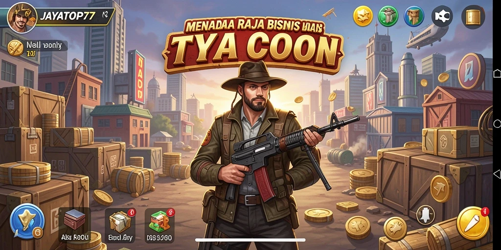 Tampilan gameplay JAYATOP77 yang menampilkan suasana bisnis yang dinamis.