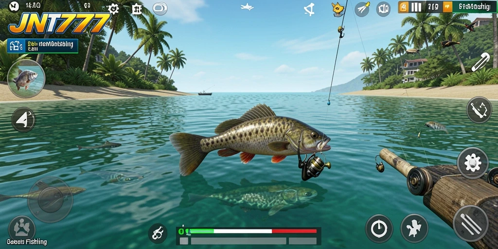 Gameplay menampilkan aksi memancing yang seru dan menantang.