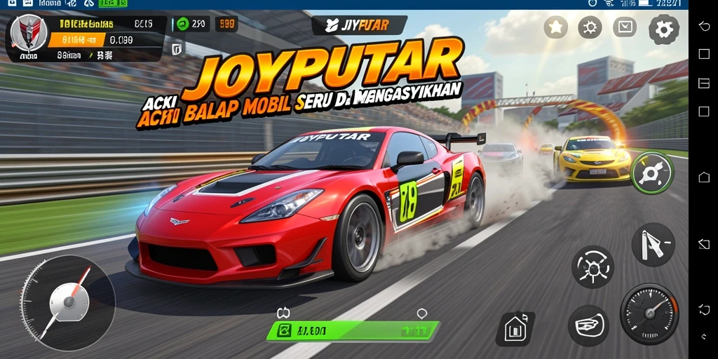 Tampilan gameplay seru dalam balapan mobil JOYPUTAR.