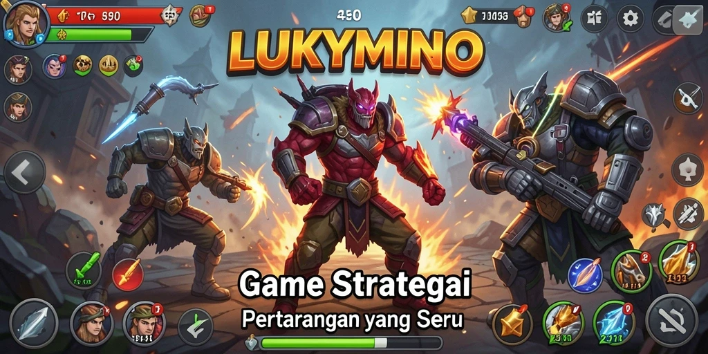Tampilan gameplay seru dalam LUKYMINO saat membangun kerajaan.