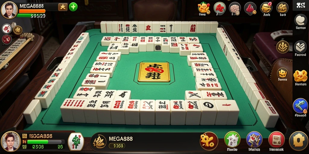 Tampilan gameplay MEGA888 yang menampilkan keseruan permainan Mahjong.