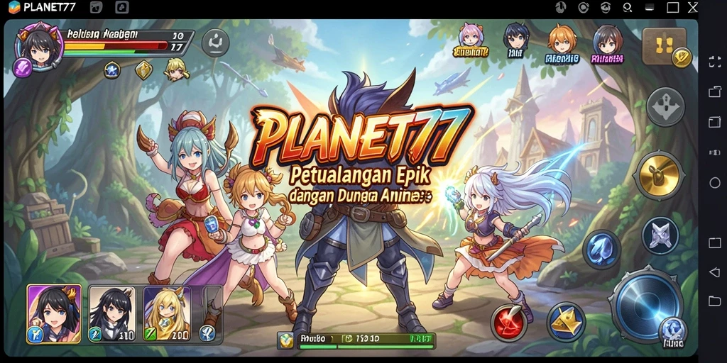 Tampilan gameplay seru dalam dunia anime PLANET77.