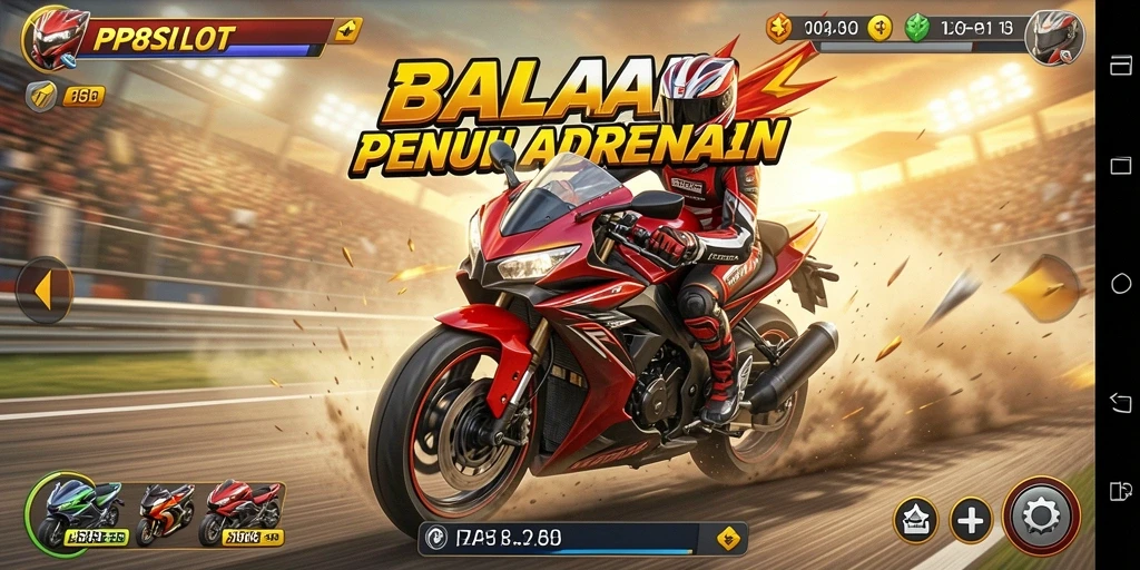 Tampilan gameplay balapan motor yang mendebarkan di PP8SLOT.