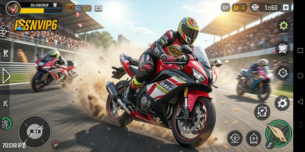 Gameplay seru RSNVIP6 dengan balapan motor yang mendebarkan.